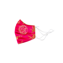 Load image into Gallery viewer, Premium Stitch Fuchsia with Gold Silk Mask