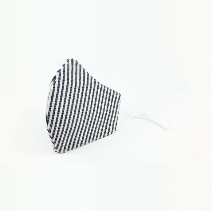 Premium Stitch Striped Navy / Organic White Denim Mask