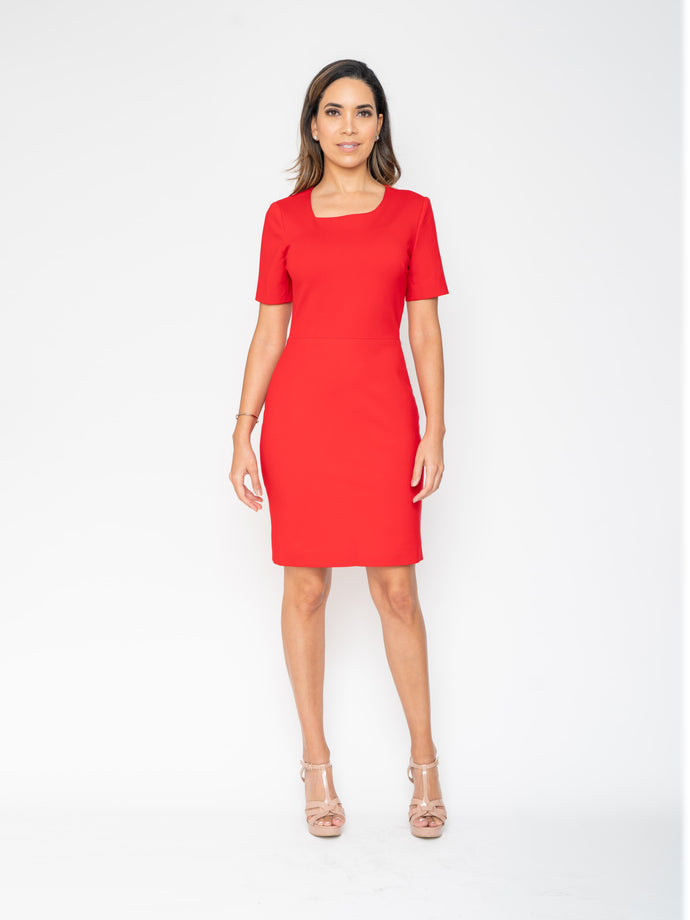 Short Sleeve Red Work Dress