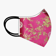 Load image into Gallery viewer, Premium Stitch Fuchsia with Gold Silk Mask
